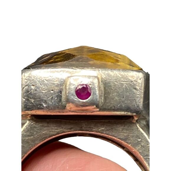 Elle sterling silver 925 Tigers Eye cushion multifaceted cut ring with signature - Picture 7 of 10